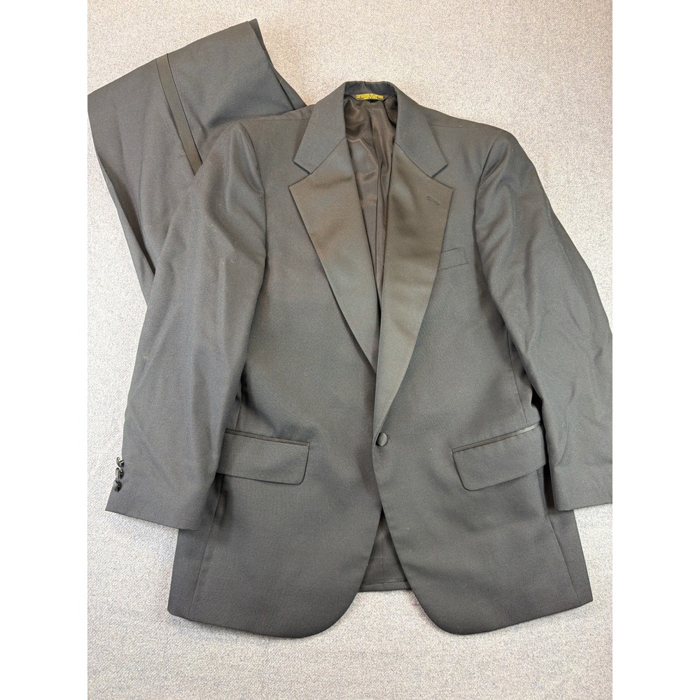 Daks DO Tuxedo Suit Mens 41R Black Peak Lapel Single Button Pleated Formal USA